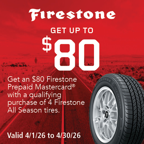 Get up to $80 Back on a Set of 4 Select Firestone Tires