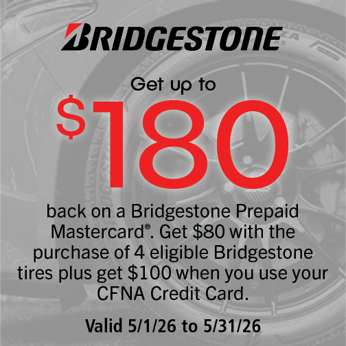 Get up to $180 Back on a Set of 4 Select Bridgestone Tires