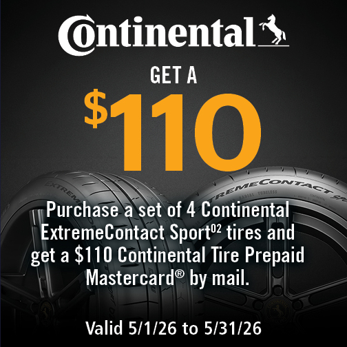 Receive $110 Back on a Set of 4 new select Continental tires