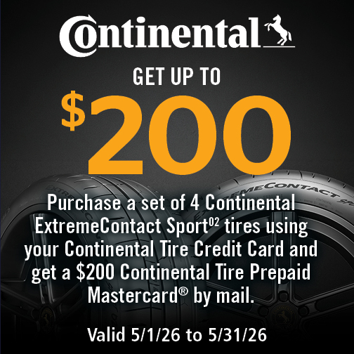Receive $200 Back on a Set of 4 new select Continental tires when using the CFNA credit card