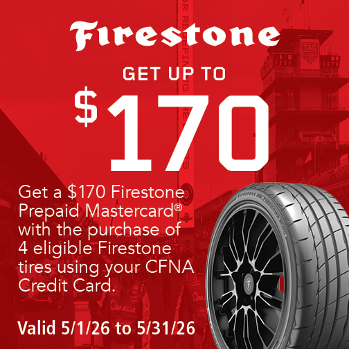 Get up to $170 Back on a Set of 4 Select Firestone Tires Using the CFNA Credit Card
